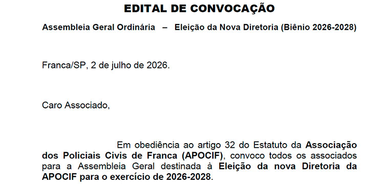 Assembleia Geral Ordinária – Eleição da Nova Diretoria